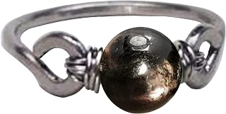 Aura Hypersthene 6mm Bead Ring in Stainless Steel- Silver-Bronze-Copper- Black Iron-Titanium-Niobium-14K Gold-14K Rose Gold Hand Hammered Ring Sizes 4-16