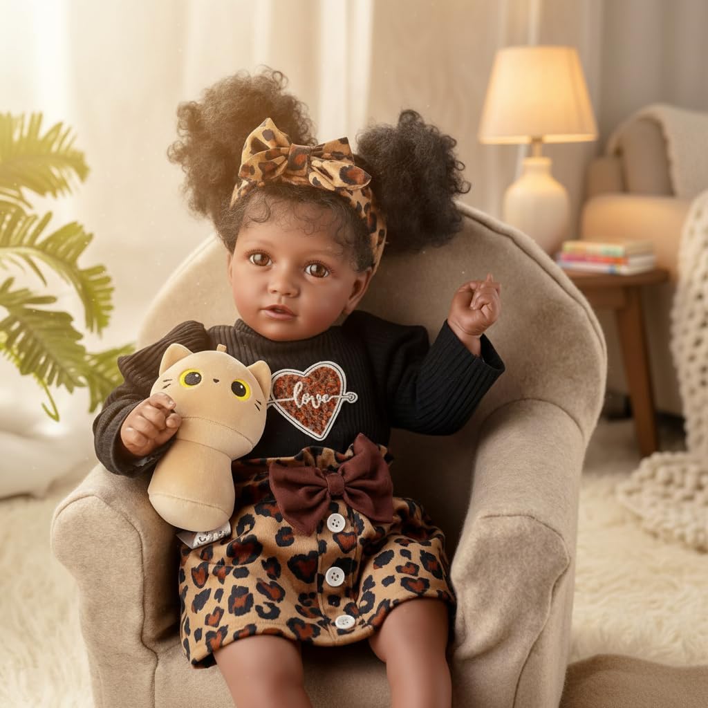 BABESIDE Lifelike Reborn Baby Dolls Black - 20 Inch Realistic-Newborn Dolls Girl African American Baby Doll with Soft Cloth Body, Real Life Baby Doll Gift for Kids Ages 3+