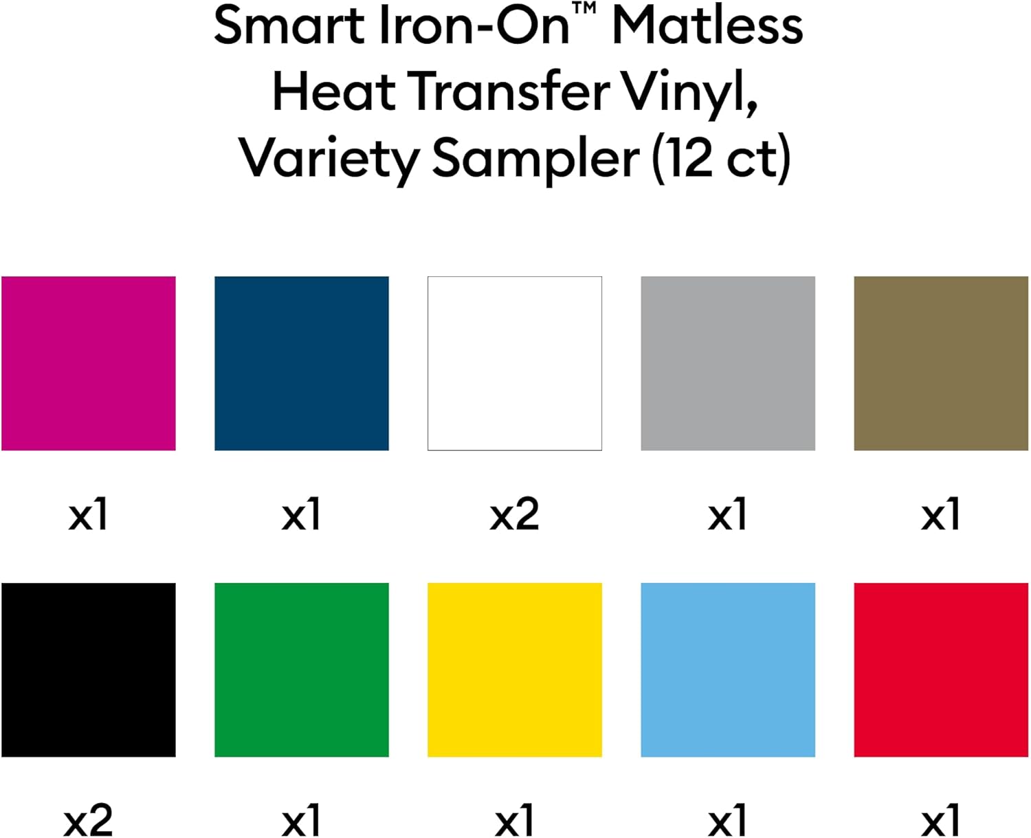 Cricut® Smart Iron-On™ Matless Heat Transfer Vinyl, Variety Sampler - 13 in x 12 in (12 ct)