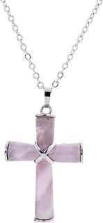 Natural Stone Cross Gemstone Pendants Charms Cross Quartz Healing Charms With 18 inch Chain Jewelry Necklace