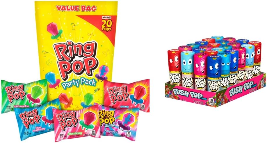 Candy 24 Count Variety Pack + Ring Pop 20 Count Lollipop Suckers Party Pack – Assorted Flavors