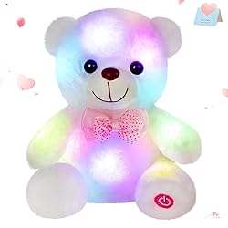 BSTAOFY Light up White Teddy Bear LED Stuffed Animal Soft Nightlight Glow Bear Plush Toy Gifts for Kids Mom Girls Birthday Christmas, 8"