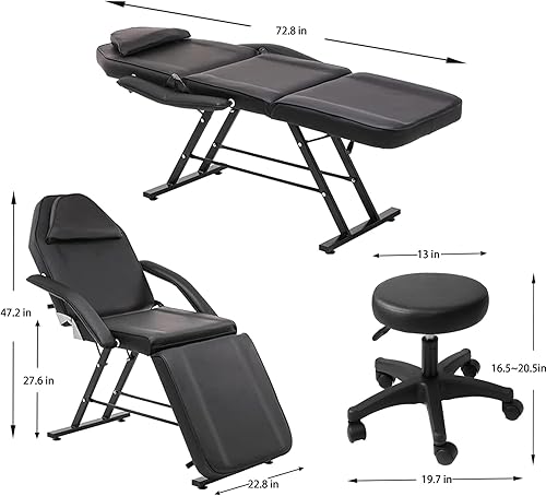 Miniatura 2 de Silla de masaje ajustable para salón de tatuajes con taburete hidráulico, mesa de cama facial multiusos de 3 secciones, equipo de belleza para