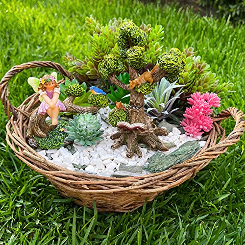 Mood Lab Fairy Garden Miniature Fairy With Reading Tree Statue - Figurines And Accessories Kit Of 2 Pcs #TOP1