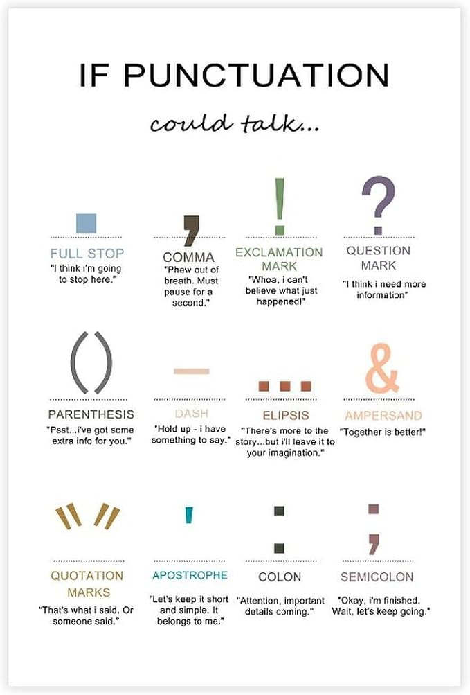 Amazon.com: If Punctuation Could Talk Poster Boho English Grammar Wall ...