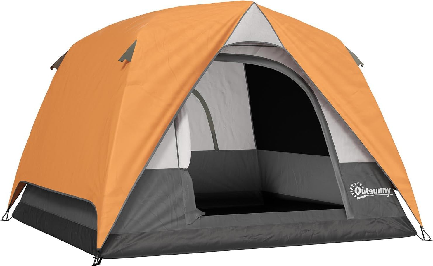 Tenda Campeggio 3 Posti Impermeabile con Tasca Gancio per Lanterna e Borsa 2x2x1.35m Arancione