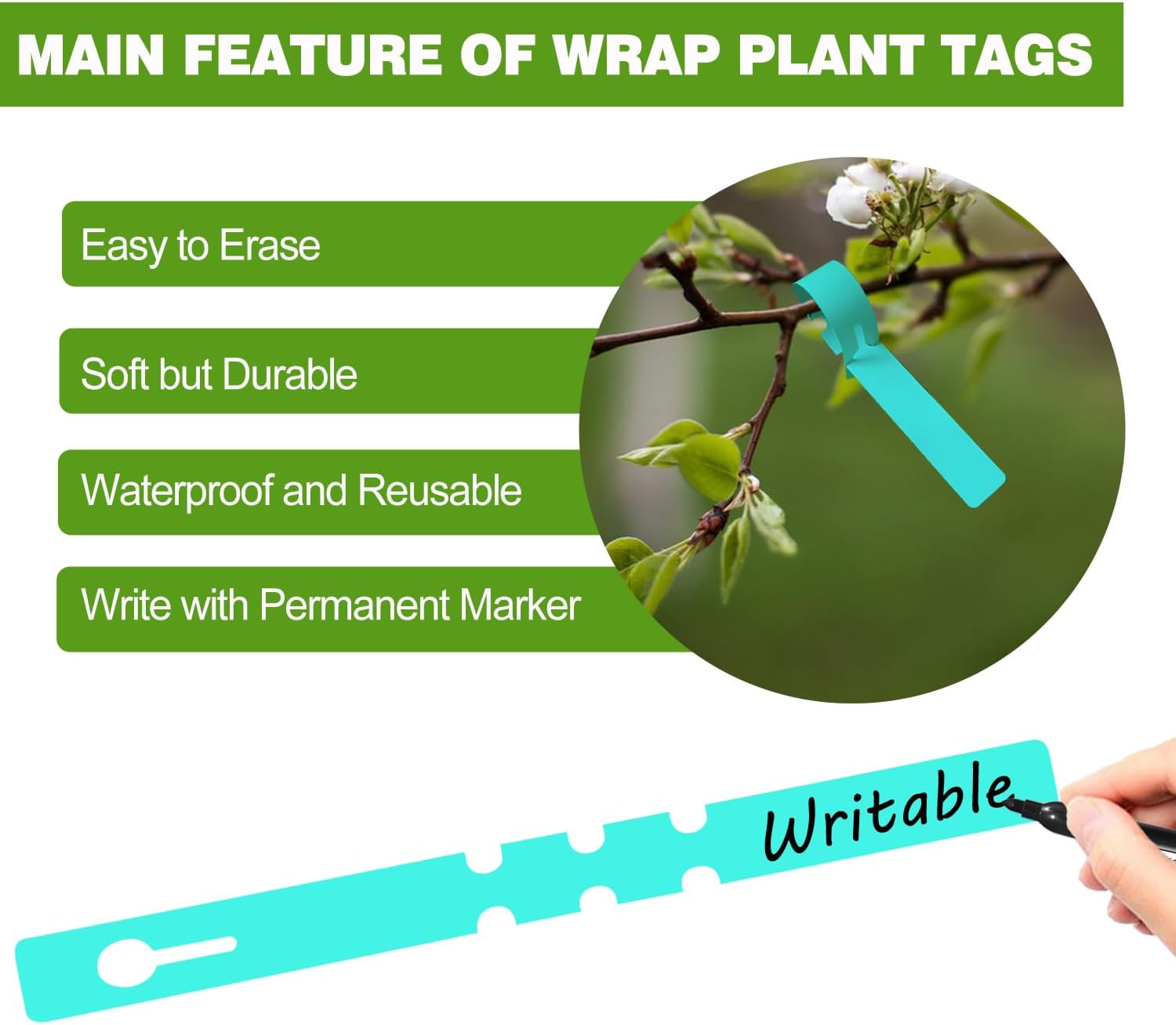 Plant Labels 200Pcs Yuanling Plastic Plant Tree Tags Wrap Around Hanging Tags Nursery Tree Markers Adjustable Garden Labels for Indoor Outdoor Gardening Plants (Teal) - Image 6