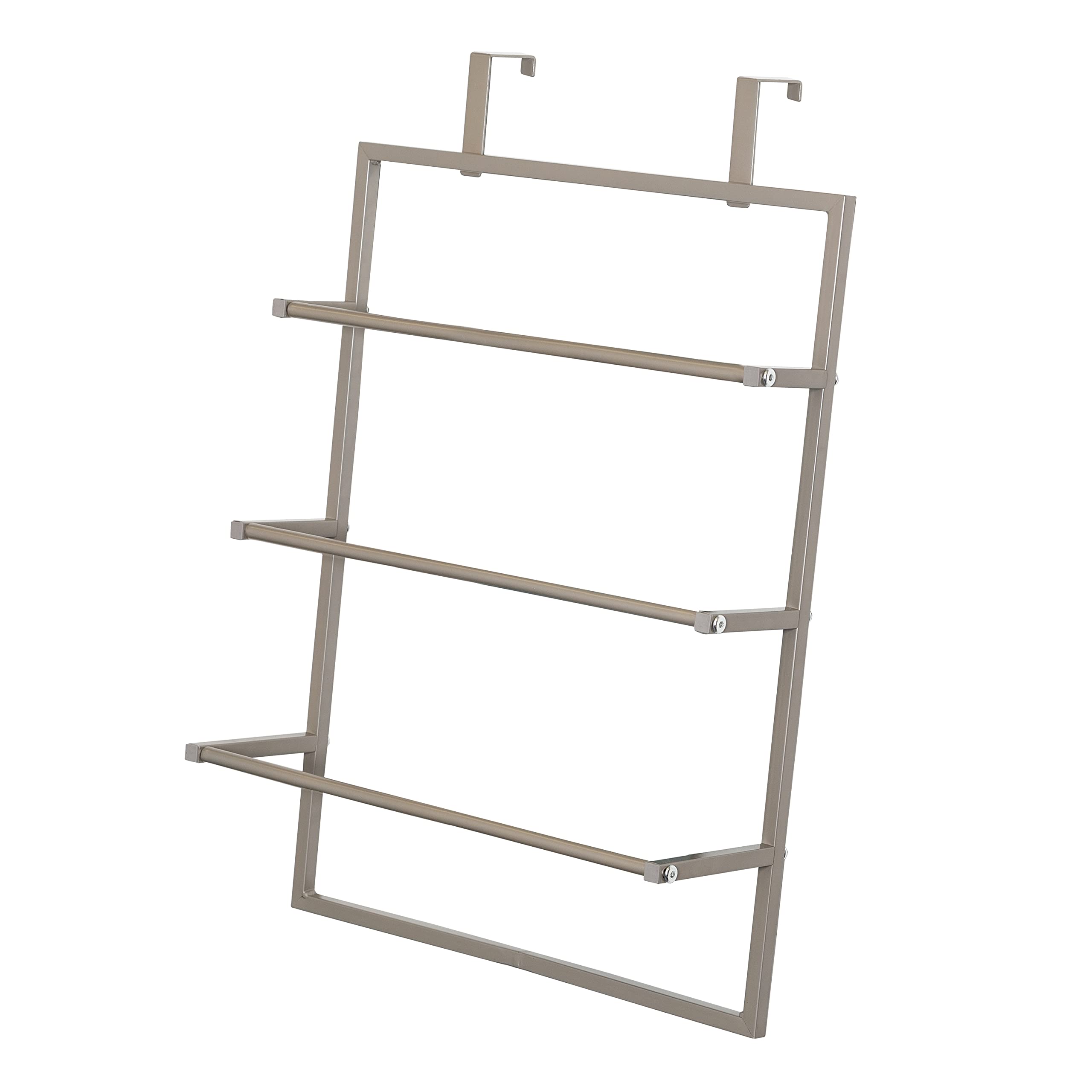 Honey-Can-Do Over-The-Door 3-Tier Towel Rack, Towel Rail, Bathroom Towel Holder, Steel, Satin Nickel, 15 lbs