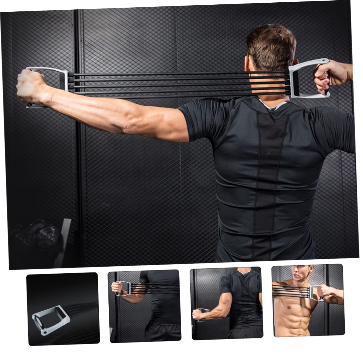 Brust Expander Fitness Feder-Brusttrainer Mit Latexschlauch 30 Einstellbaren Zugstufen Pro Schlauch Ergonomischen Griffen Für Brust Arme Schultern Und Oberen Rücken