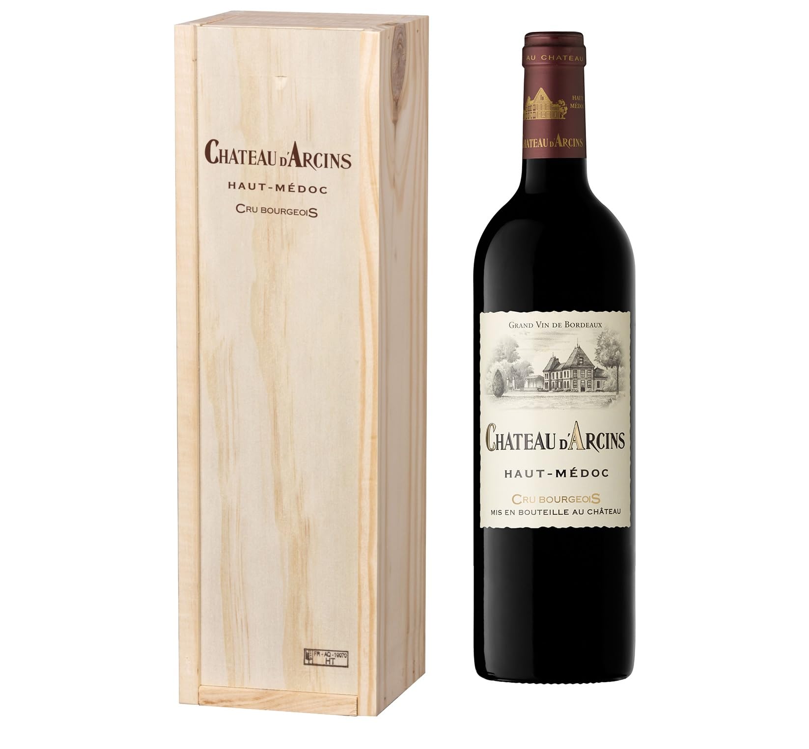 Geschenkbox Holzkiste - Magnumflasche Rotwein - Château Arcins - AOP Haut Medoc - 1,5 L