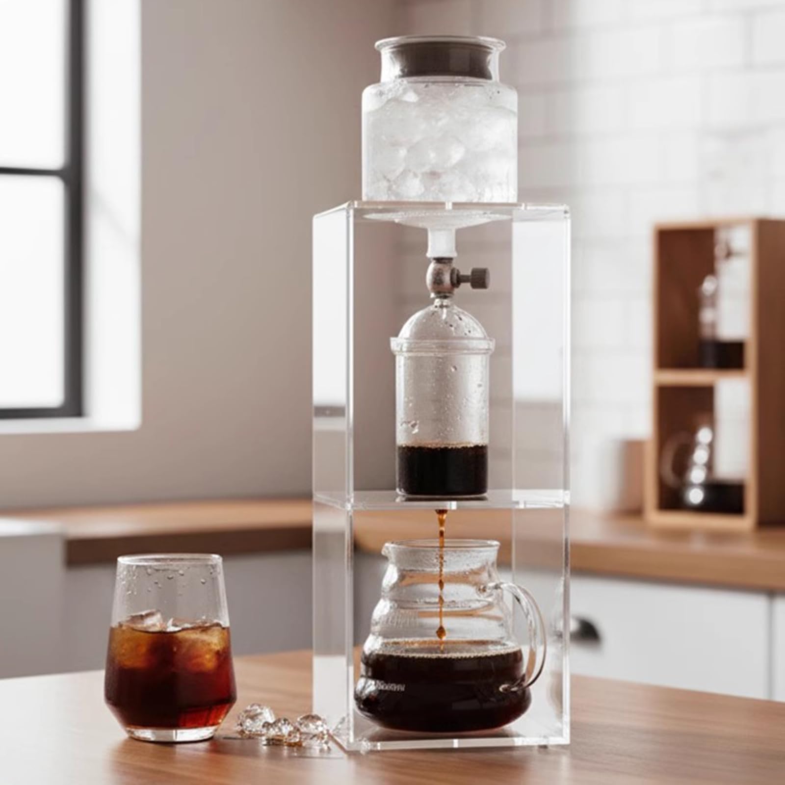 Wieża do kawy Cold Brew, ekspres do kawy z regulowaną prędkością kapania, akrylowy stojak i szklany dzbanek 600 ml, sprawia, że 2-4 filiżanki do domu i kawiarni