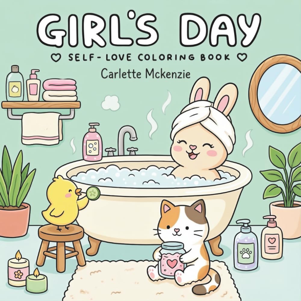 Girl's Day Self-Love Coloring Book: 50 Mesmerizing Artworks with Cute Animals, Cozy Moments, and Peaceful Scenes for Relaxation and Stress Relief