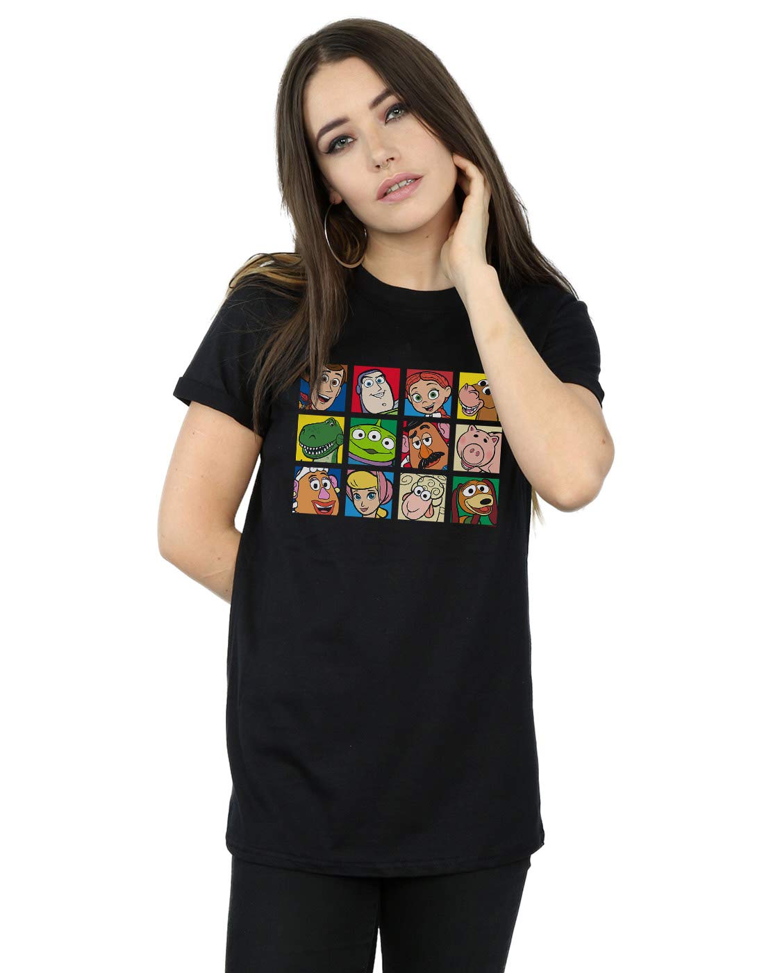 Absolute Cult Women's Black Disney Toy Story Character Squares Boyfriend Fit T-Shirt Medium