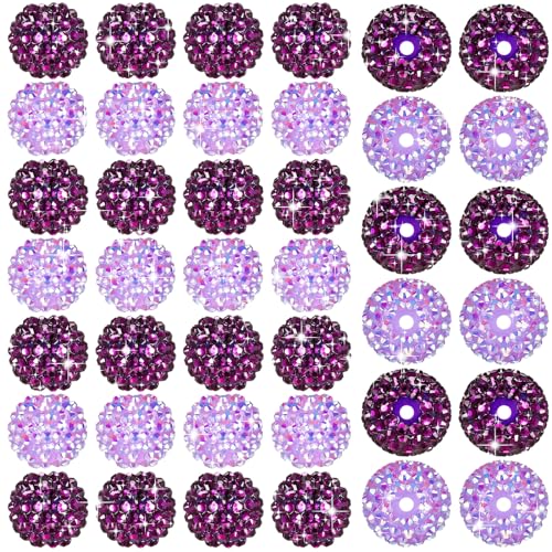 Loetere 40 Pcs 20mm Rhinestone Disco Ball Beads Purple Chunky