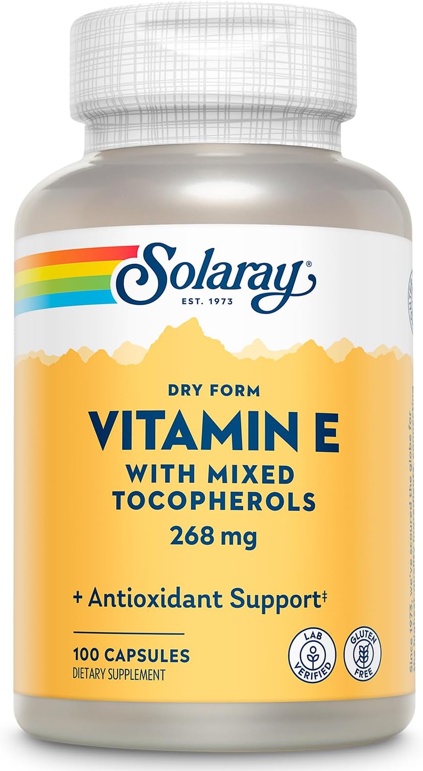 Vitamin E 400 IU (268mg), Dry Form - Natural Source, Mixed Tocopherols Vitamin E - Antioxidant Supplement, PMS and Menopause Support - 60-Day Guarantee, Lab Verified - 100 Serv, 100 Capsules