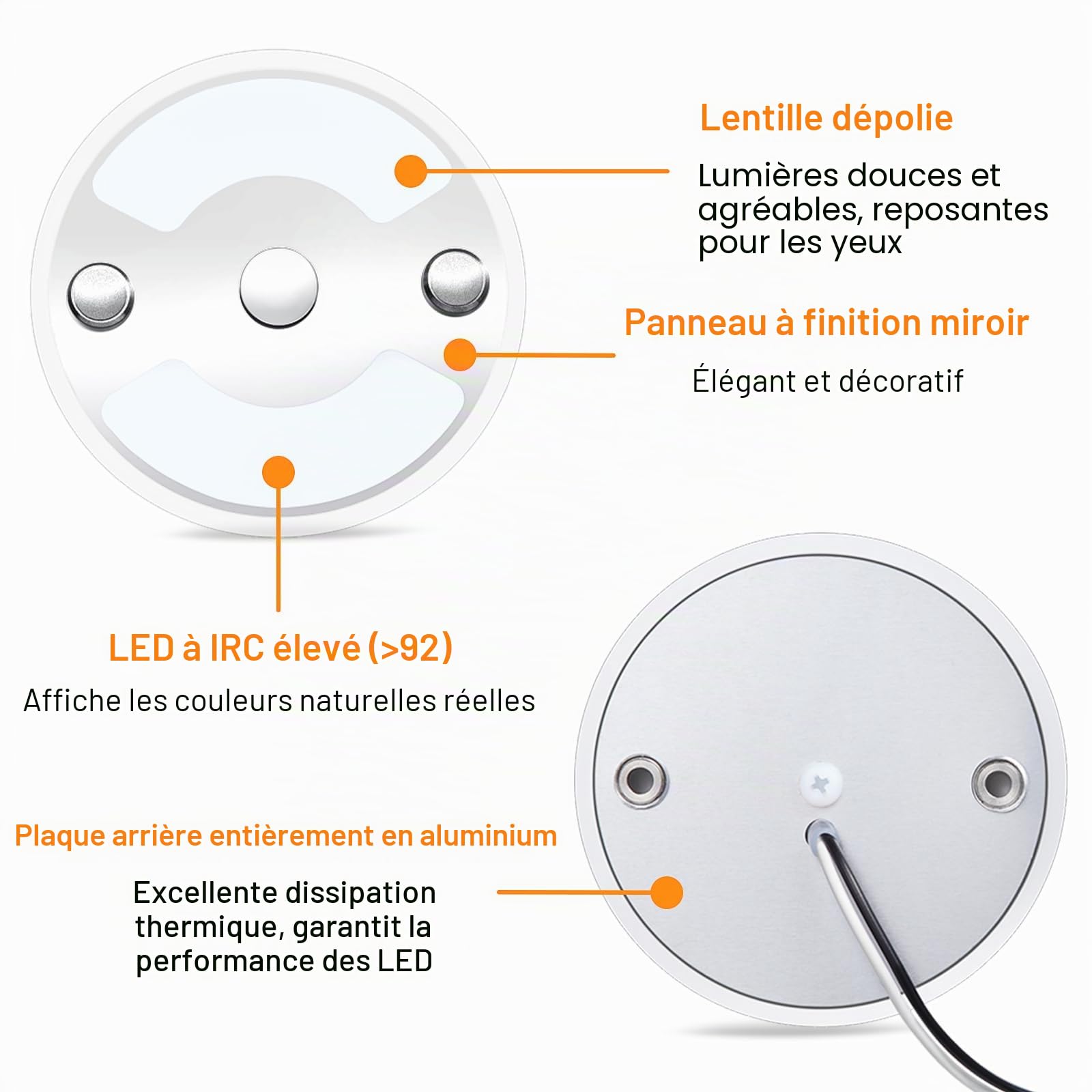 4 x Plafonnier 12V Camping-Car LED Dimmable 75mm 235LM 3000K Panneau Éclairage Intérieur avec Interrupteur Tactile/Lumière Bleue pour Bateau Camion Van Voiture, Montage en Surface