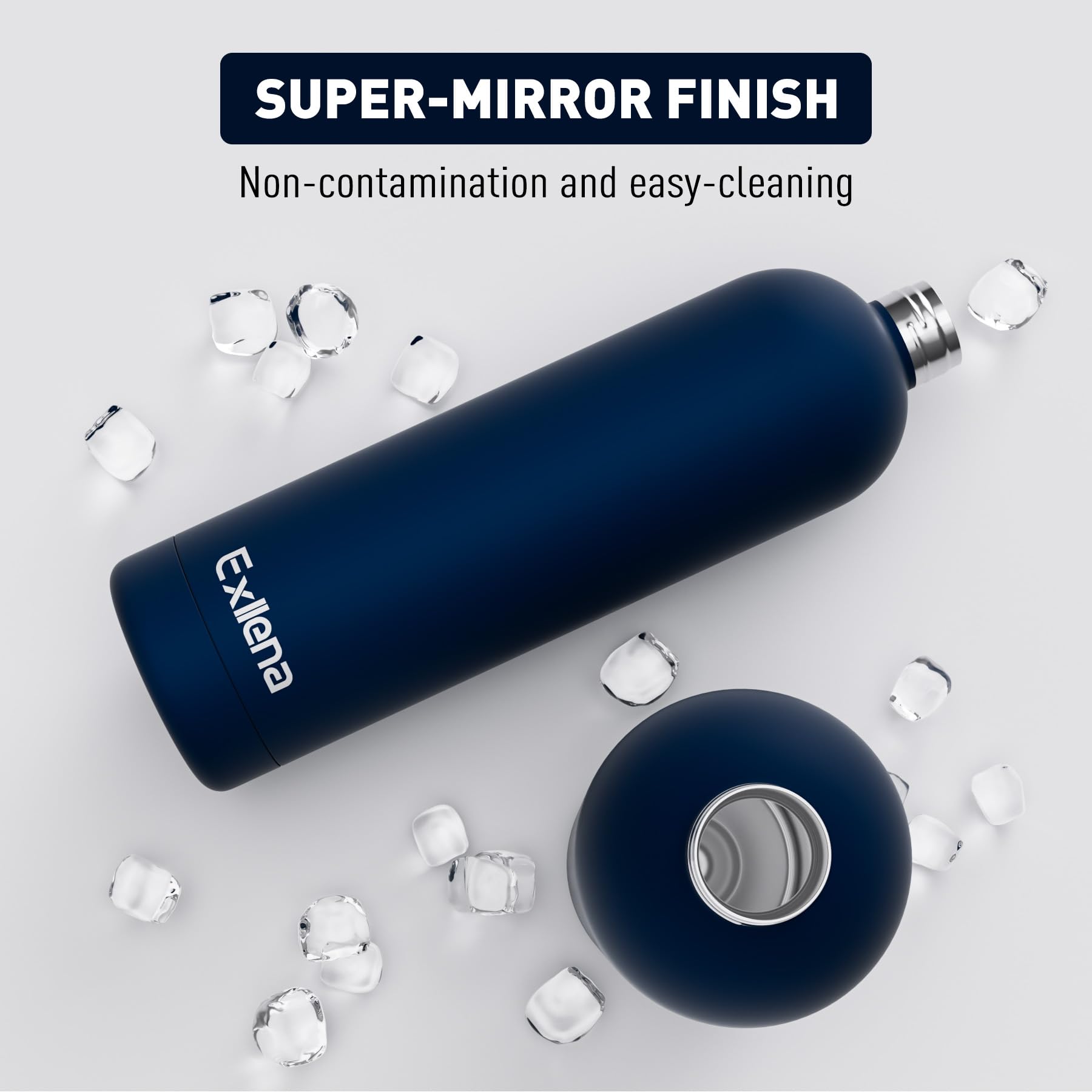 Exllena Borraccia Termica 1,5 Litri con Maniglia e Moschettone -Borraccia 1,5 Litri Mantenere Calore/Freddo - Senza BPA - 100% A Tenuta Stagna per Escursioni, Campeggio, Viaggi, Sport...(Blu Navy)