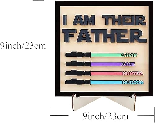 Miniatura 2 de Bantlou Letrero de sable de luz personalizado con texto en inglés "I Am Their Father", placa de madera hecha a mano, grabado con nombre, regalos