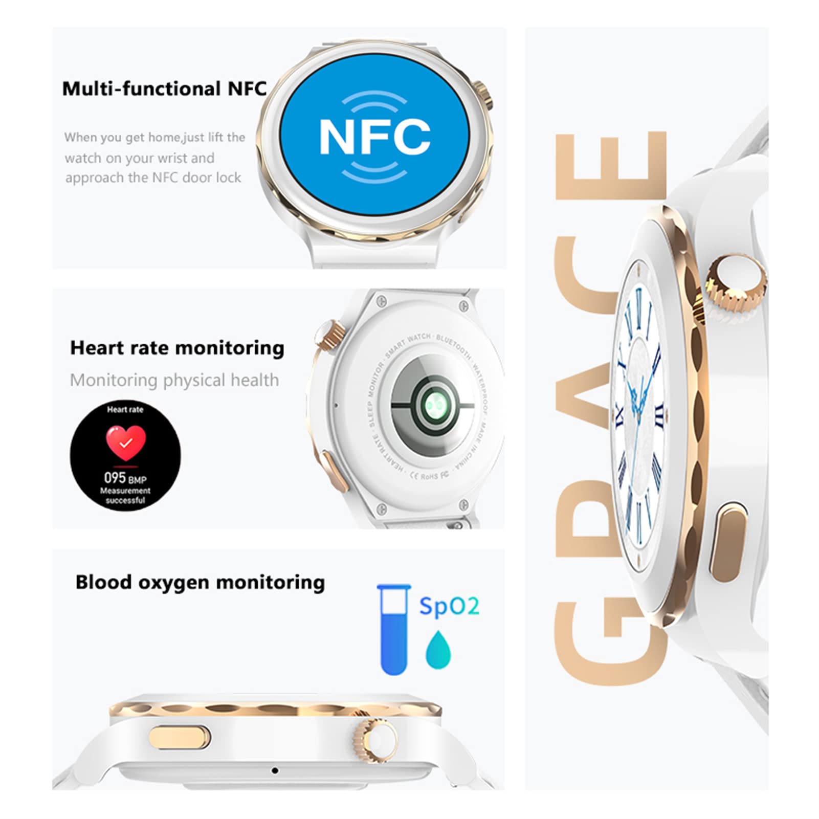 FORSINING Smart Watch, fitness tracker con cardiofrequenzimetro e monitoraggio del sonno, risposta/effettuare chiamate, NFC, orologio da banco da uomo e donna, argento