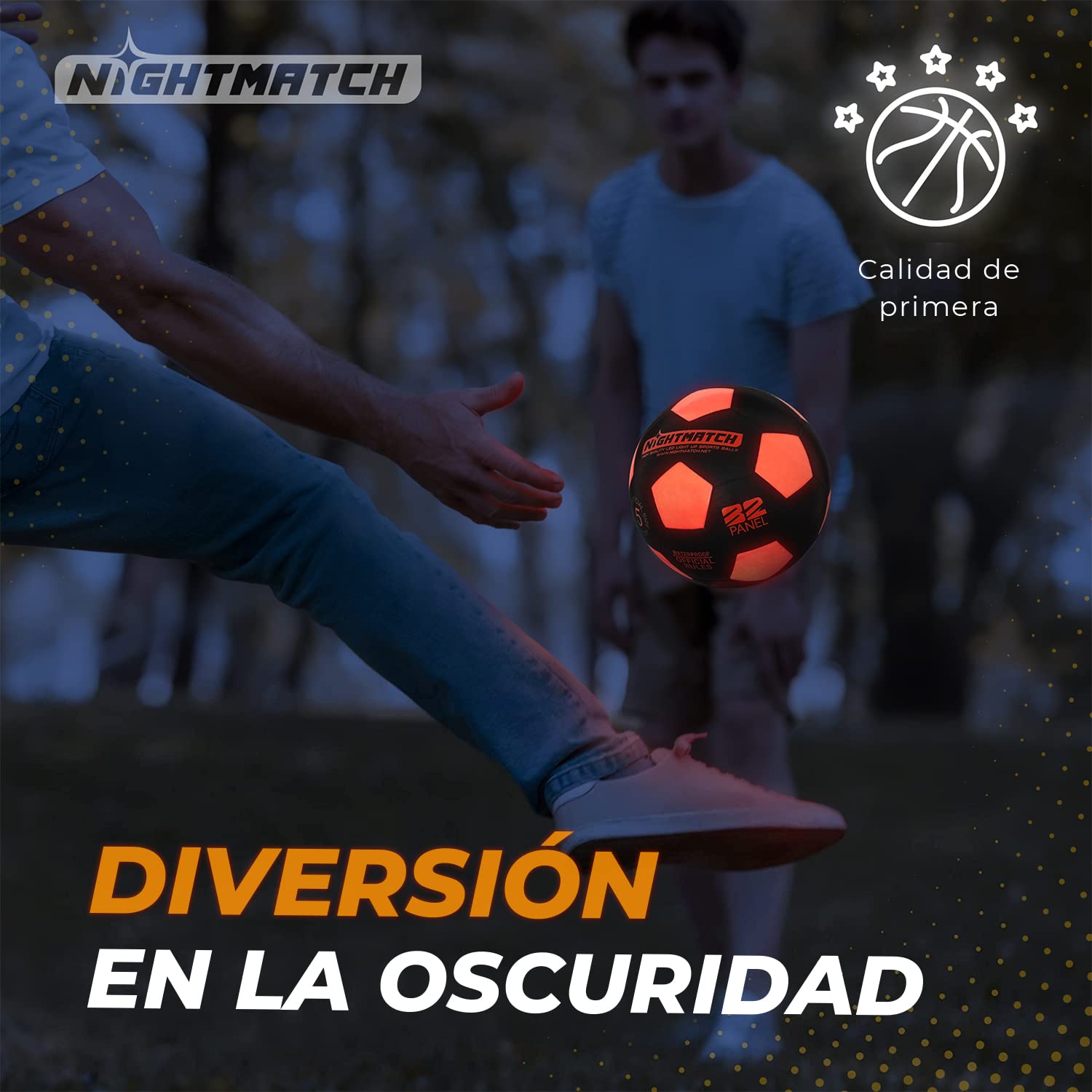 NIGHTMATCH Balón de Fútbol LED - Balon Futbol Talla 5 para Noches Inolvidables de Juego - Duradero y Seguro para Jóvenes - Incluye 2 LED y Baterías para Divertirse en la Oscuridad