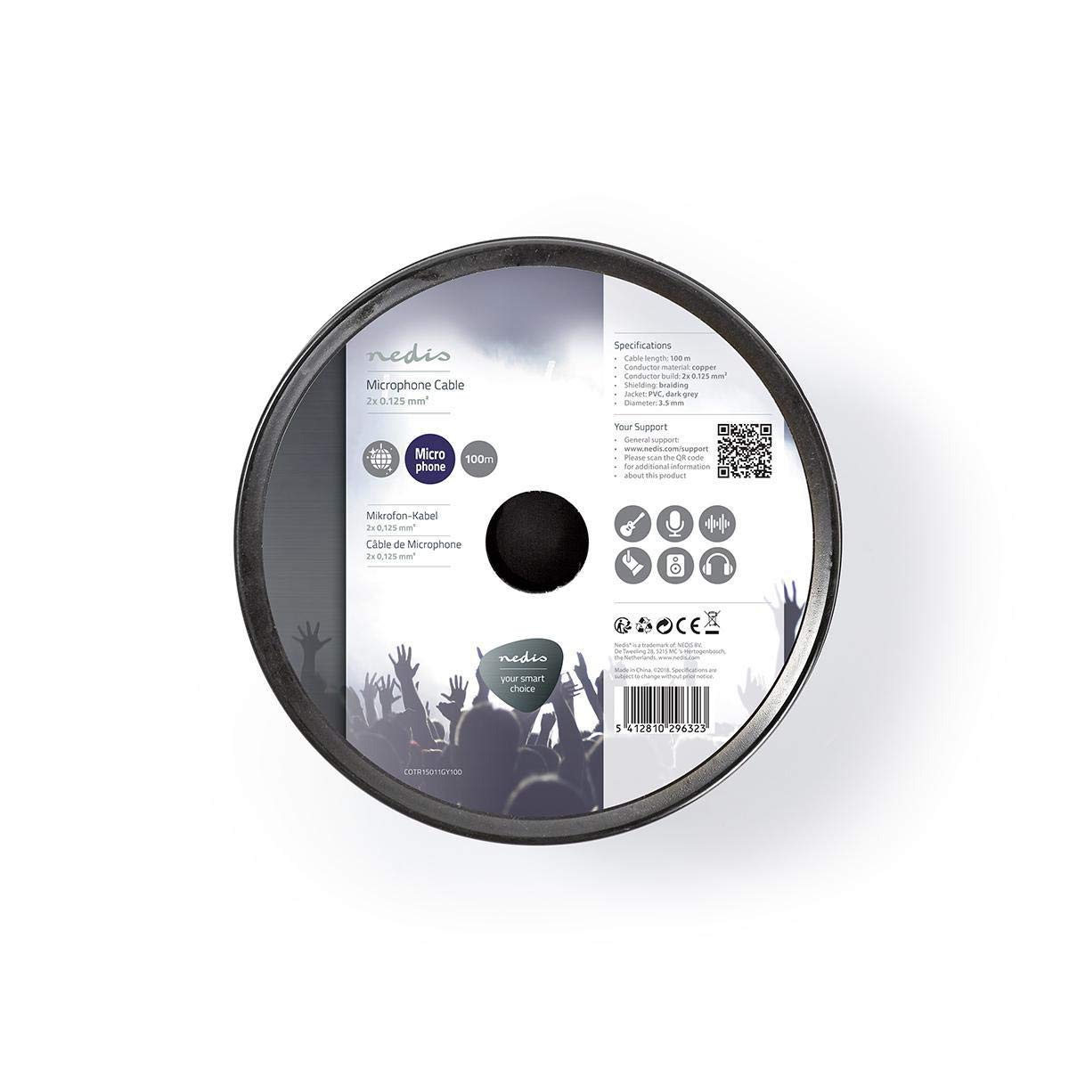 NEDIS - Cavo microfono - 2 x 0,125 mm² - 100 m - rotondo - rotolo - rame - PVC - grigio scuro