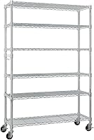 Vista 1 de Estantes de almacenamiento resistentes de 6 niveles - Estante de metal con estantes y ganchos ajustables - Estante de alambre comercial con patas
