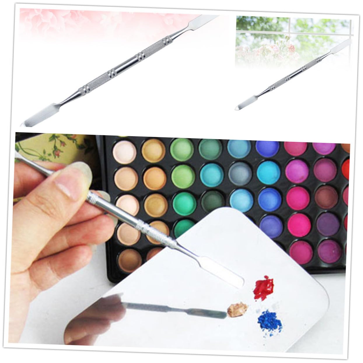 BELLIFFY 4pcs Makeup Mixing Tool Stainless Steel Mixing Bar Foundation Pallette Applicator Easy to Clean