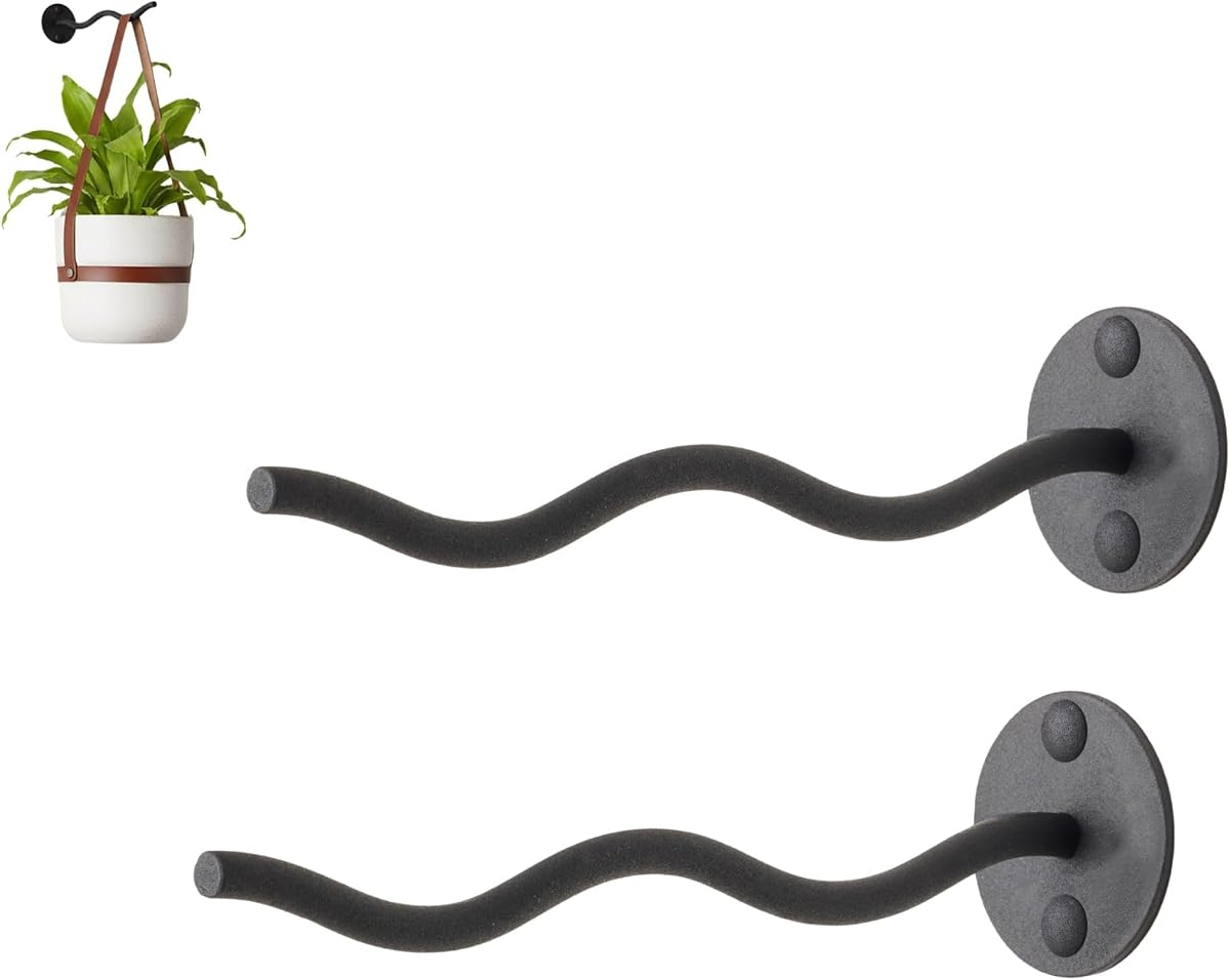 Bloem Ripple 8" Indoor Wall-Mount Plant Hook, 15 lb Capacity, Black | Easy-install wall hook with a 15 lb capacity, designed for adding hanging basket planters.