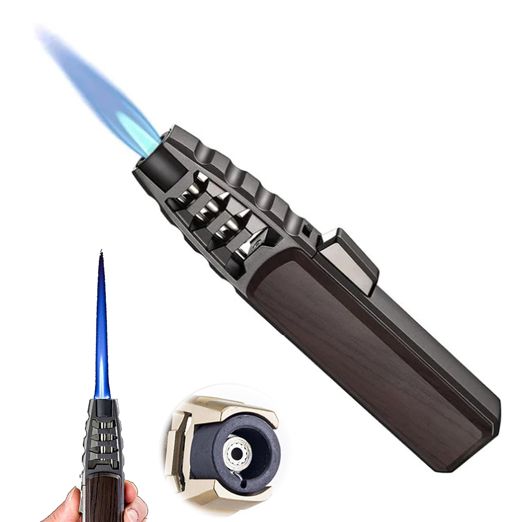 Bright Fire Lighter, Brightfire Torch Lighter, Bright Fire Lighter, Windproof Straight Torch Blue Flame Lighter (Black)