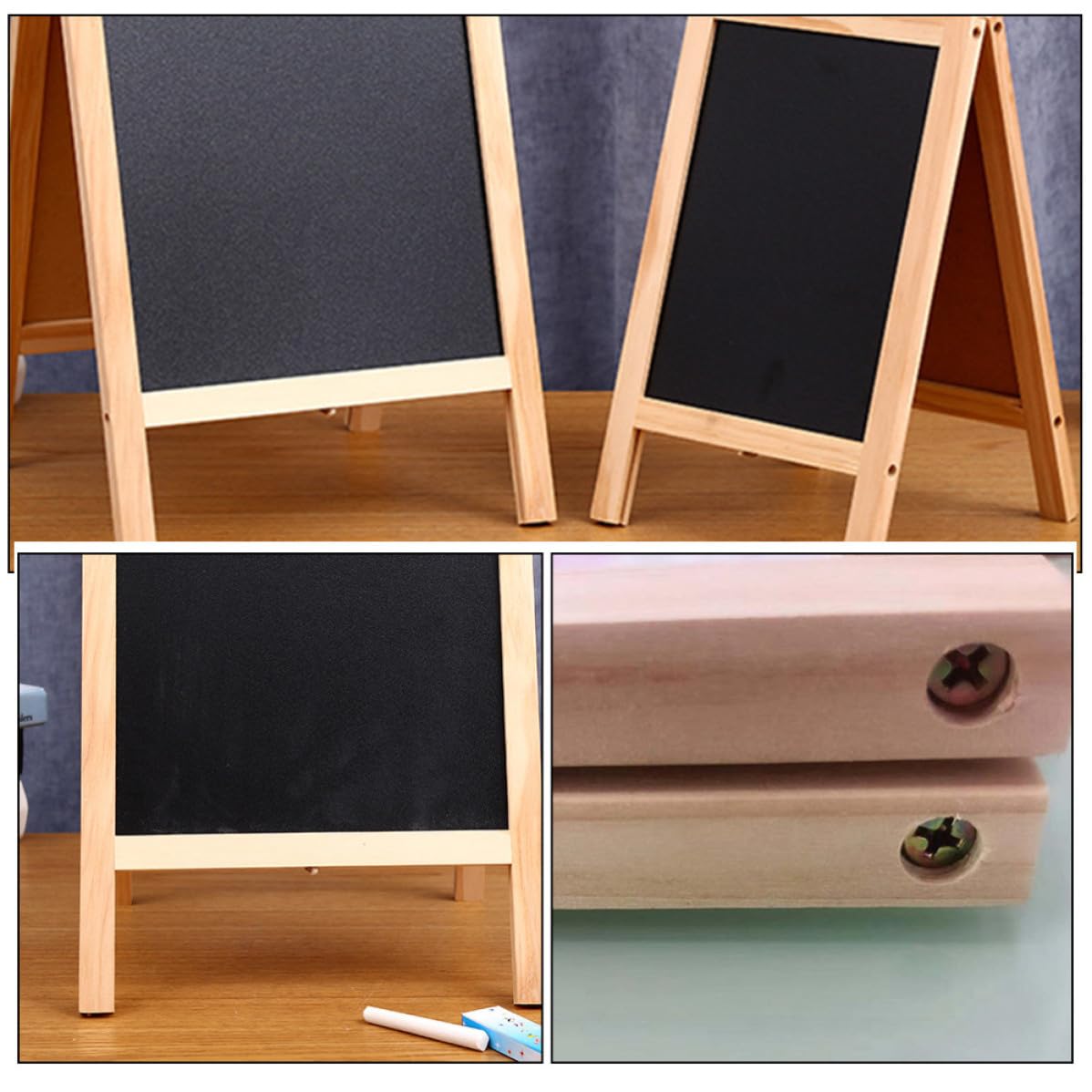 2 Piezas Pizarra de Madera Negra Diseño Doble Cara y Plegable, Adecuado para Dibujo y Escritura en Fiestas y Eventos Obsequios