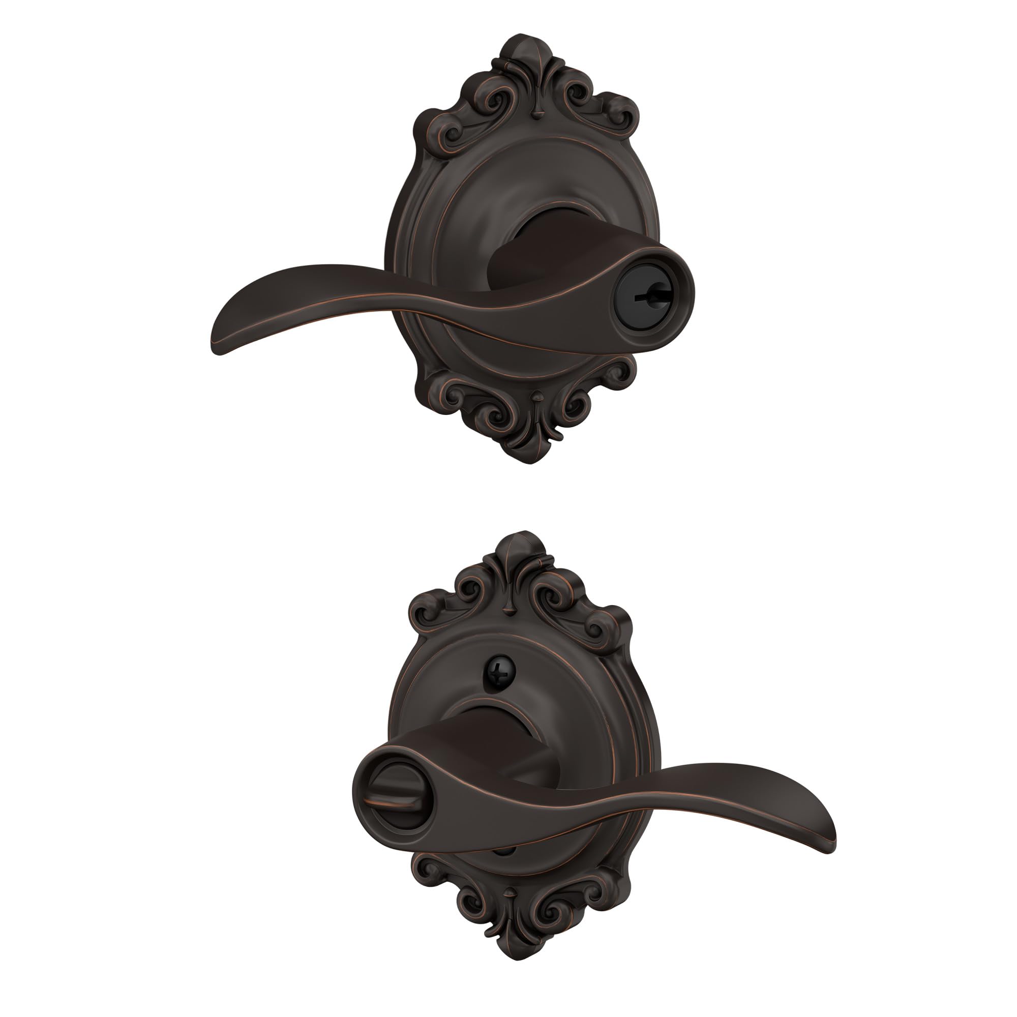 SCHLAGE Accent Lever with Brookshire Trim Keyed Entry Lock in Aged Bronze - F51A ACC 716 BRK