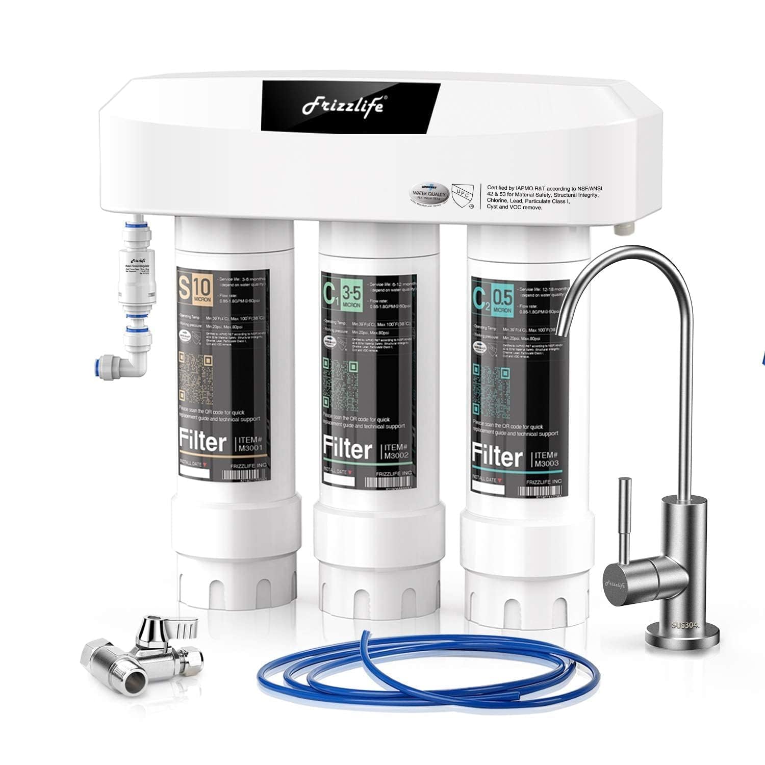 Frizzlife onder de gootsteen Waterfiltersysteem-Directe aansluiting onder het aanrecht drinkwaterfiltratiesysteem - 0,5 micron Snelwisselsysteem Verwijdert 99,99% lood, chloor, slechte smaak en geur