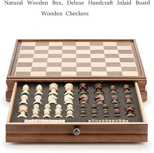 Miniatura 3 de Juego de ajedrez portátil de madera de nogal, juego de ajedrez y damas con piezas de ajedrez, ranuras de almacenamiento, juego de mesa de ajedrez
