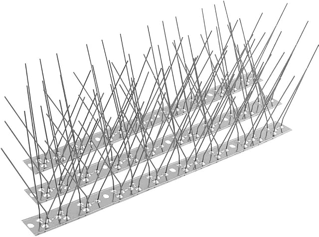 Bird Spikes for Pigeons Small Birds, Pigeon Spikes Kit Cover 6M (20 feet), Fence Spikes Stainless Steel Bird Deterrent Repellent Spikes for Cats, Birds Control Defence Spikes (18 Pack, Uninstalled)