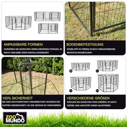 zoomundo Welpenauslauf 100cm hoch XL Laufgitter Tierlaufstall Welpenkäfig Absperrgitter Freilaufgehege Welpenzaun 8-Eck - Black Edition