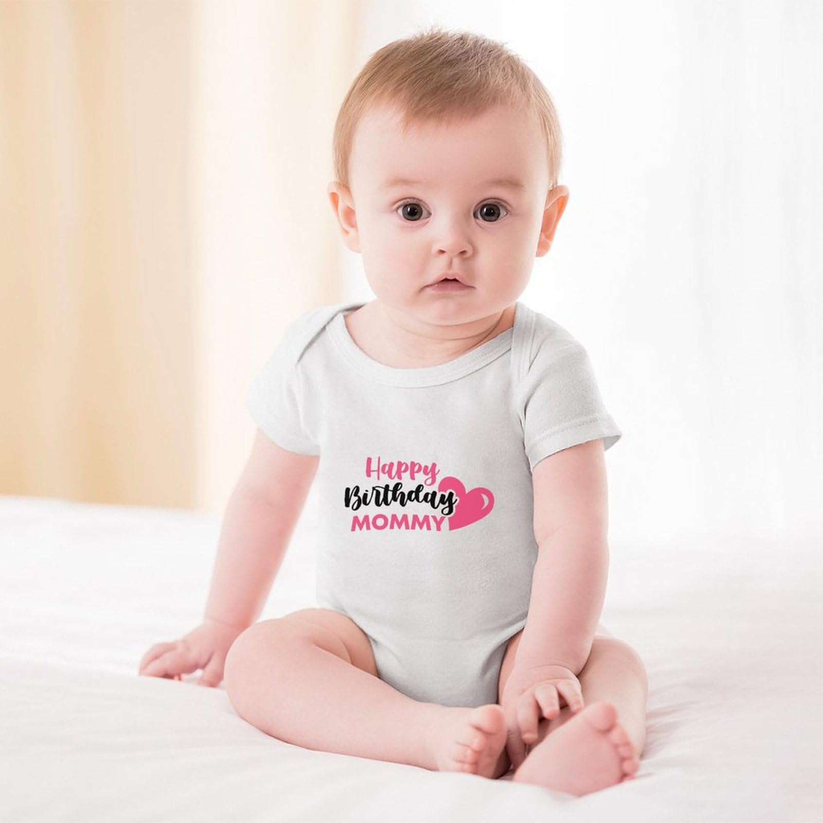 WOOYONGING Happy Birthday Mommy Romper For Baby Boy Girl Short Sleeve Newborn Outfit White Baby Boy Onsies 0-3 Months