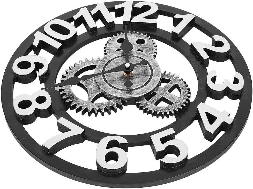 3D Rustic Wall Clock, 13 Inch Decorative Wall Clock Roman Numeral Industrial Style Gear Analog Clock for Home Office Wall Decor