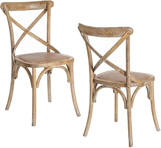LOLAhome - Pack de 2 sillas de Comedor Aspas de Madera de Olmo Color marrón con Asiento de ratán Trenzado en Tono Natural
