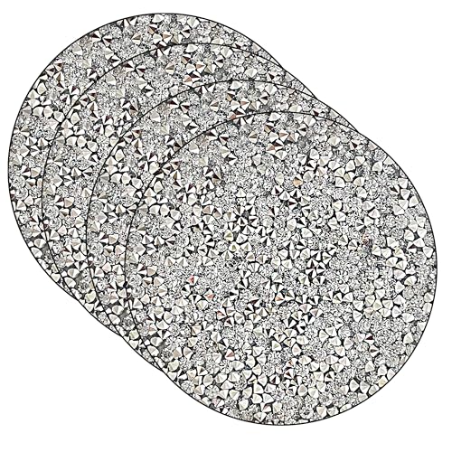 Silver Placemats Set of 4 Crushed Diamond Decor Silver Heat Resistant Mat Rhinestone Decor Round Place Mat Fall Decorations for Home Bling Sparkly Mat 15 inch