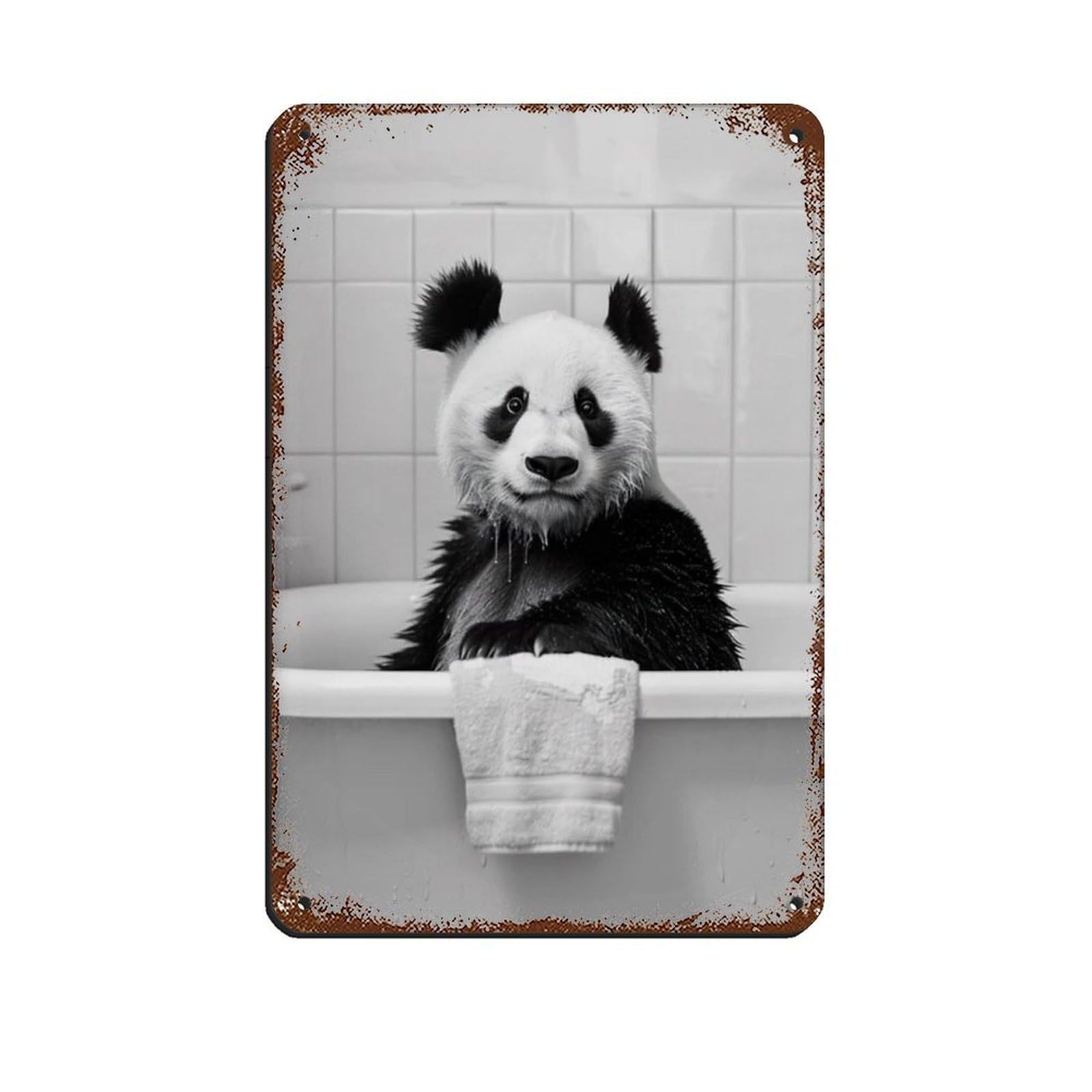 Panda in The Bathtub, Funny Animal Poster Tin Sign Vintage Metal Pub Club Cafe Bar Home Wall Art Decoration Poster Retro 8x12inch(20x30cm)