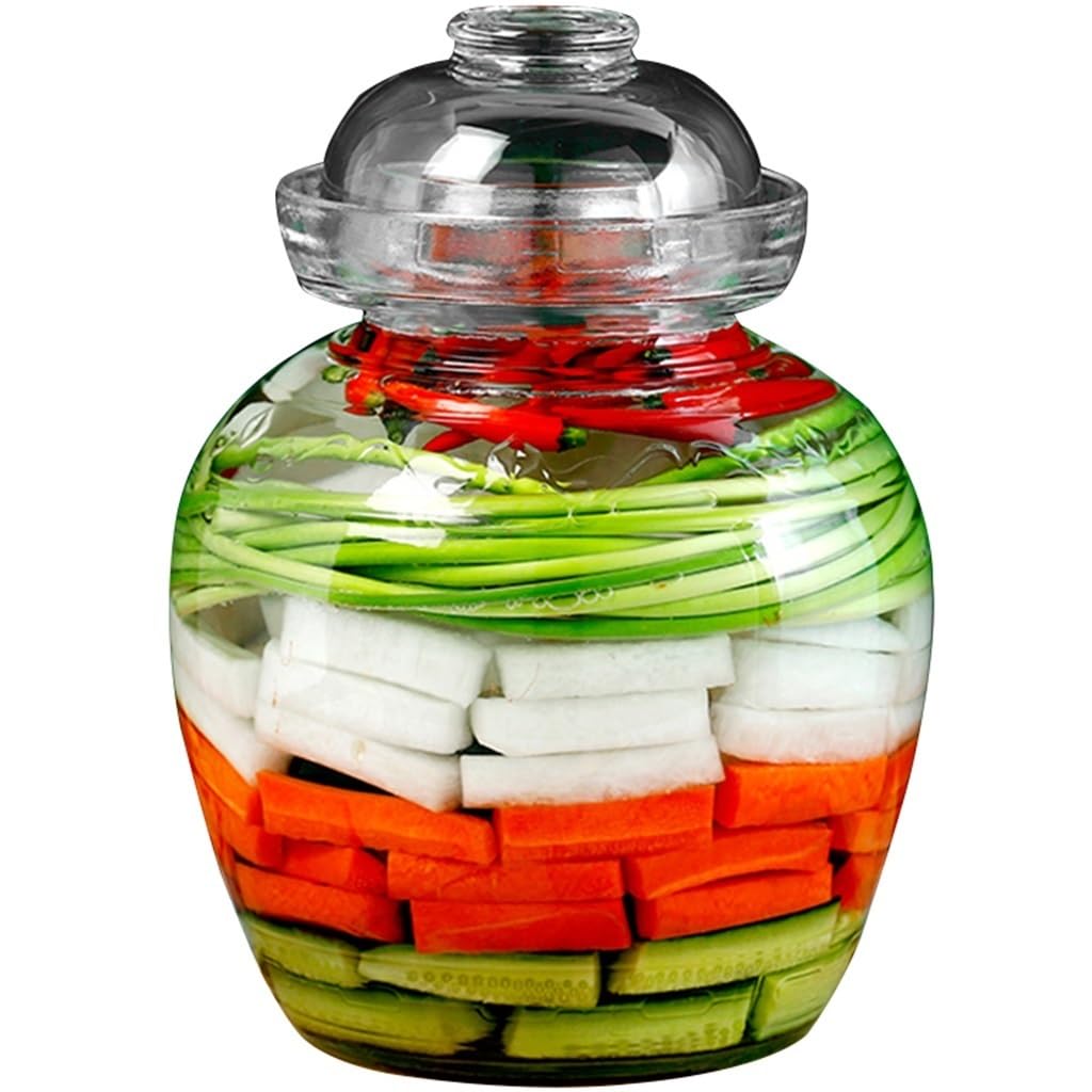 Gärtopf Einmachglas Mit 4 Fassungsvermögen, Kimchi-Glas Aus Transparentem Und Sichtbarem Glas, wasserdichte Gärgläser, Pilze/Blumenkohl(7.5kg)