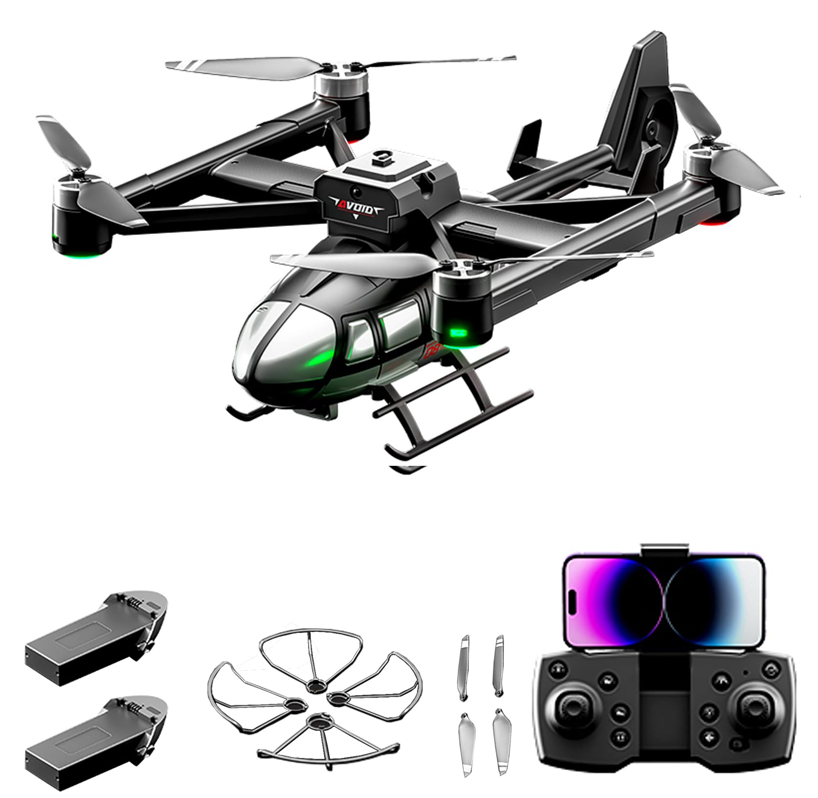 Hylukon Remote Control Quadcopter with Dual Camera 720P Brushless Motor 2.4GHz Airbus Quadcopter Five Sided Obstacle Avoidance Optical Flow Hovering Orbit Flight Gift for Kid Adult Black 2 Battery