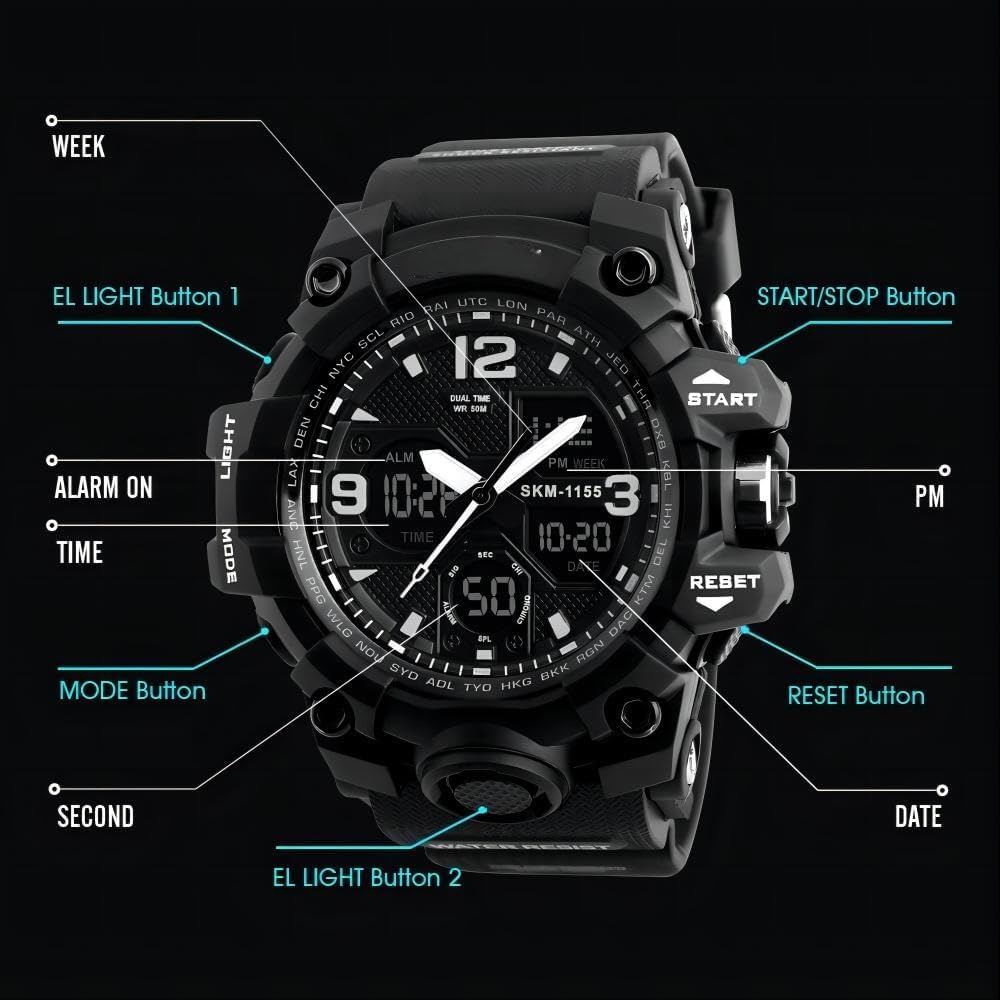 MJSCPHBJK Men's Watches Sports Outdoor Waterproof Military Tactical Watch Date Multi Function LED Alarm Stopwatch Watches for Men
