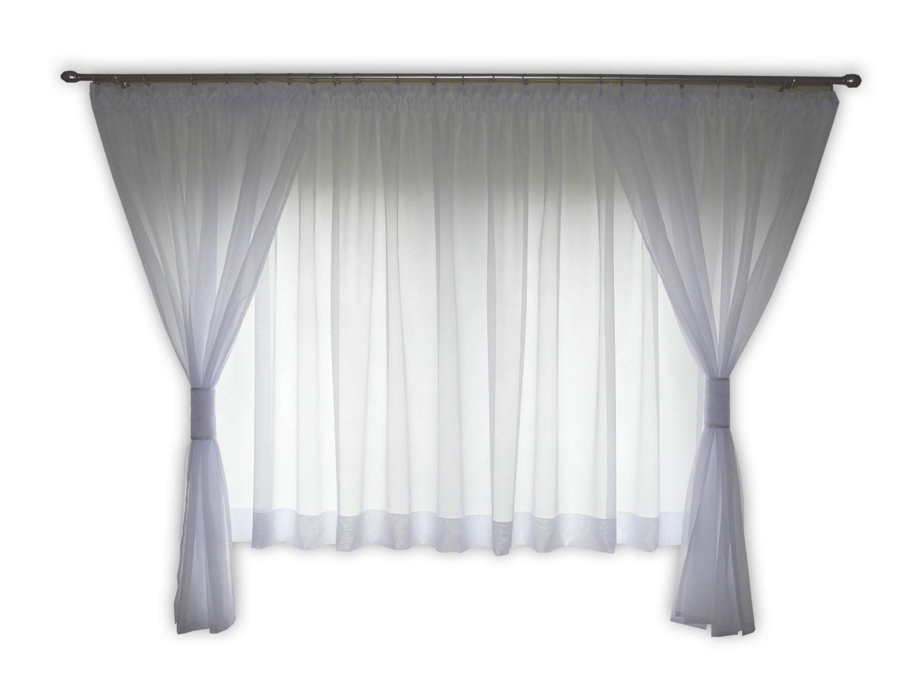 FKL DESIGN Home Deco Magnifique Rideau de fenêtre prêt à l'emploi en Voile avec Ruban plissé, Ruban à Volants, Rideau Court, Blanc, 180-220 cm AG40