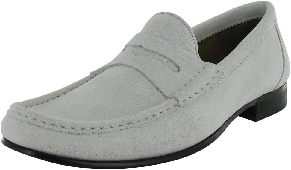 Donald J. Pliner Mens Naper-23 Suede Penny Loafer Shoe, White, US 9.5