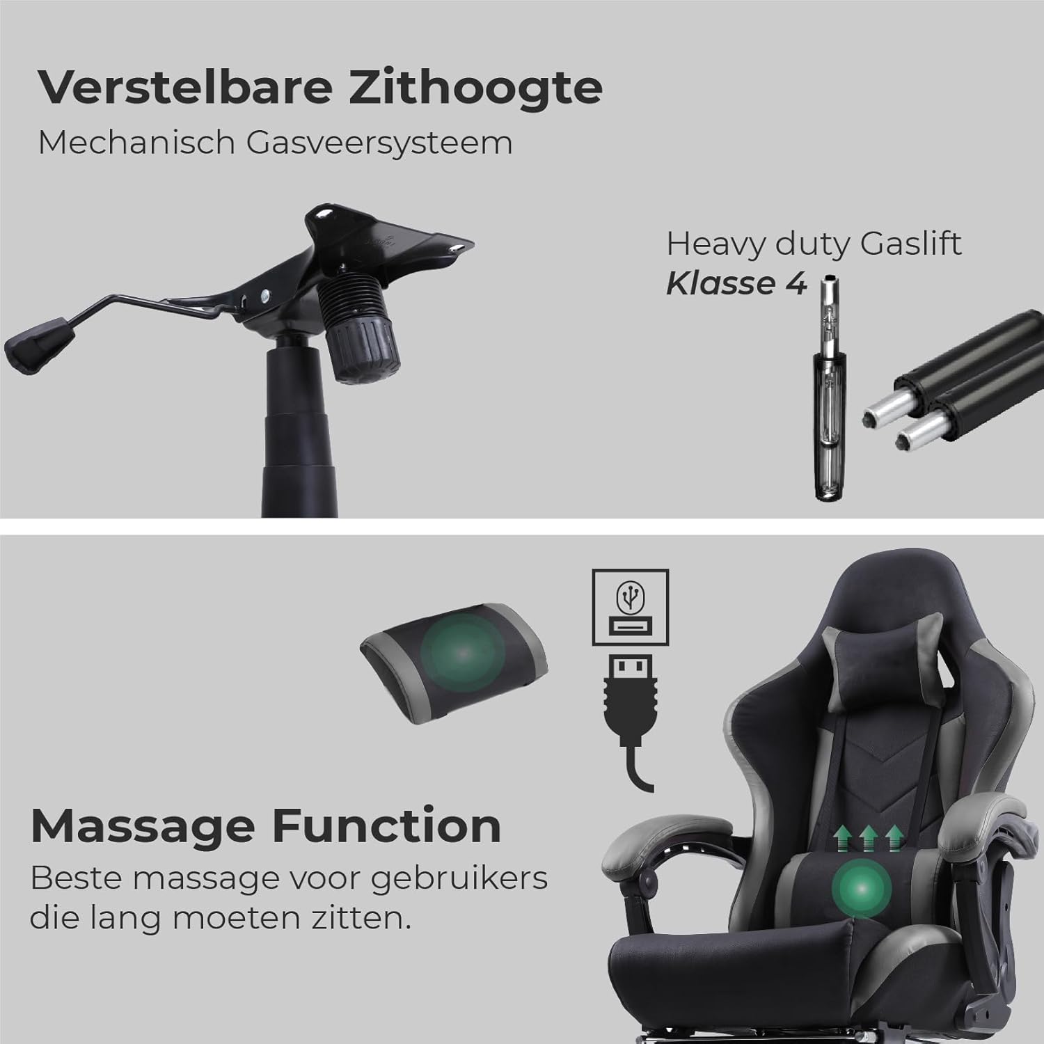 Bližnji posnetek ledvene blazine in posodobljenih PU koles igralnega stola HICON.