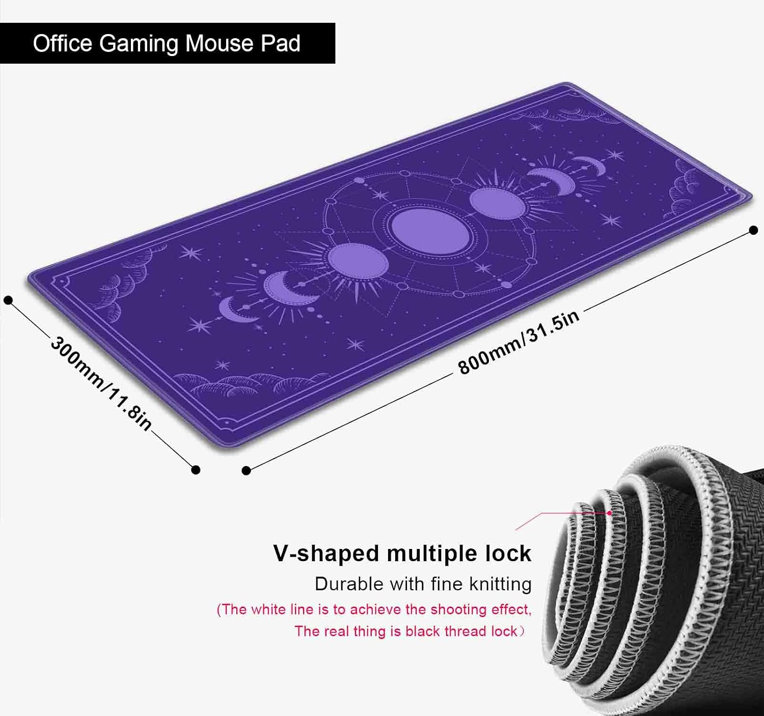Kawaii Purple Large Gaming Mouse Pad, Moon Phase Magic Celestial Desk Mat Cute, Non-Slip Rubber Computer Mousepad, Laptop Desk Pad, 31.5x11.8 in image 2