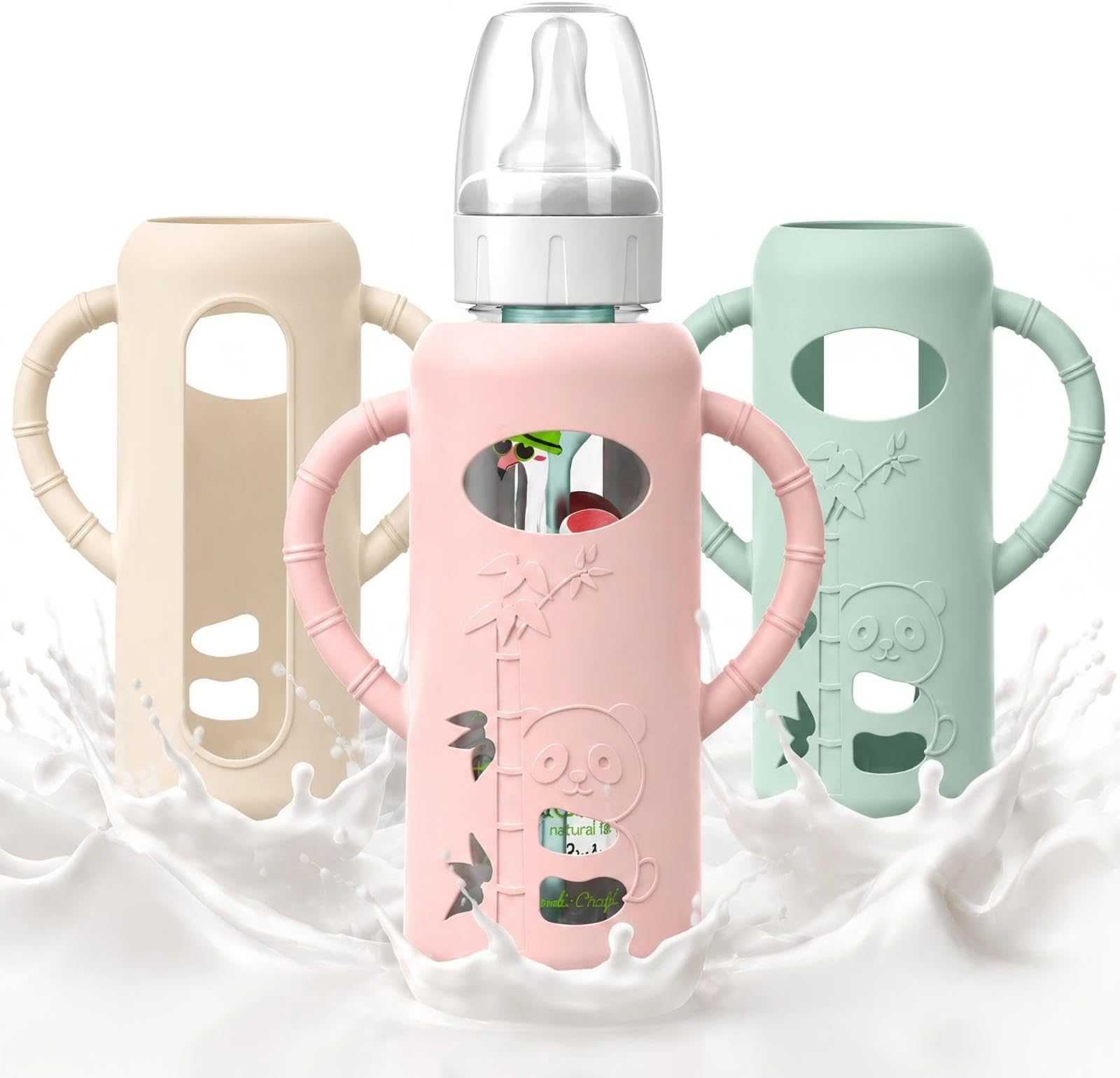 3 PCS Dr Brown Glass Bottles Silicone Sleeves, Compatible with Dr Browns Glass Bottles 8 oz, Anti-Drop Dr Brown Baby Bottles Sleeves with Handles, Heat-Insulating and Easy to Clean