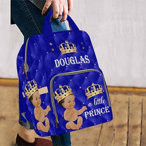 Miniatura 6 de InterestPrint Bolsa de pañales personalizada con nombre de la corona del principito, bolsa de pañales personalizada, mochila casual, bolsa de hombro
