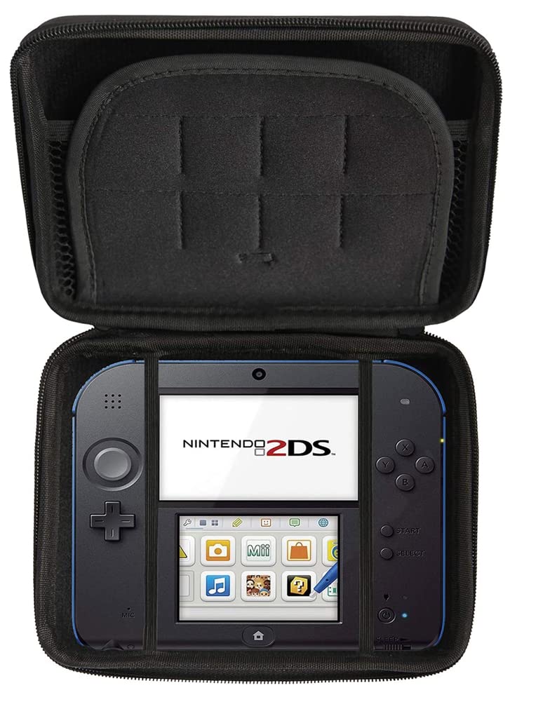 Funda protectora rígida de EVA para almacenamiento de viaje para Nintendo 2DS Game y accesorios con doble cremallera y 8 soportes para juegos Nintendo 2DS (negro)